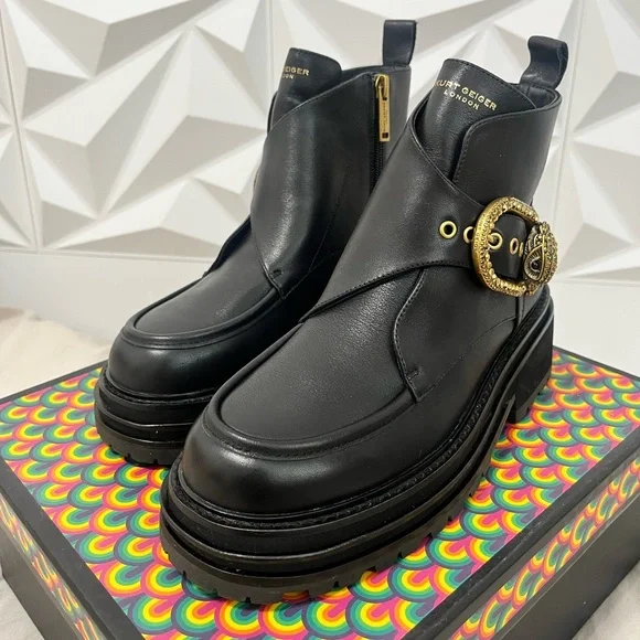 Kurt Geiger MayFair Chunky Boot Black Leather - Picture 2 of 11